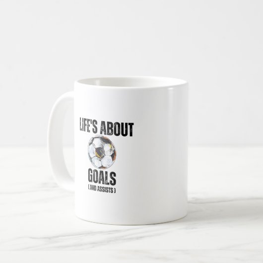 人生のゴールとアシストおもしろいサッカー コーヒーマグカップ (正面左)