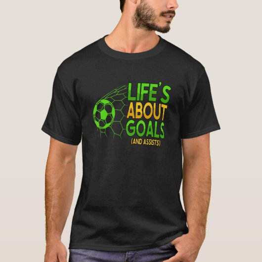 人生のゴールと補助サッカー選手コーチ Tシャツ (正面)