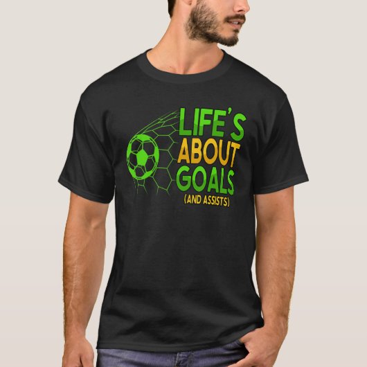 人生のゴールと補助サッカー選手コーチ Tシャツ (正面)