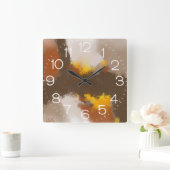 人生のスパイス – ブラウンイエローオレンジ抽象芸術アート スクエア壁時計 (ホーム)