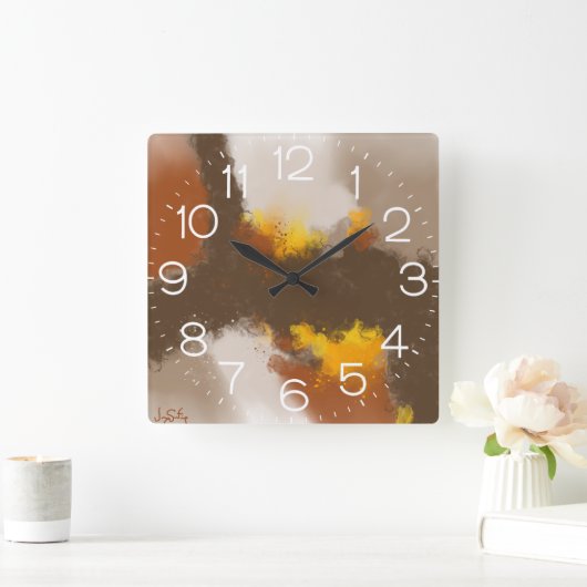 人生のスパイス – ブラウンイエローオレンジ抽象芸術アート スクエア壁時計 (ホーム)