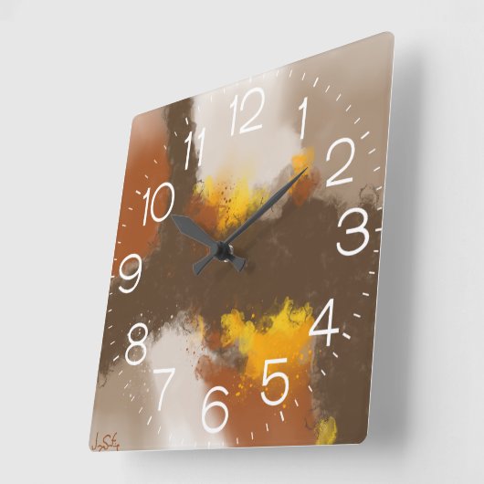 人生のスパイス – ブラウンイエローオレンジ抽象芸術アート スクエア壁時計 (傾斜)