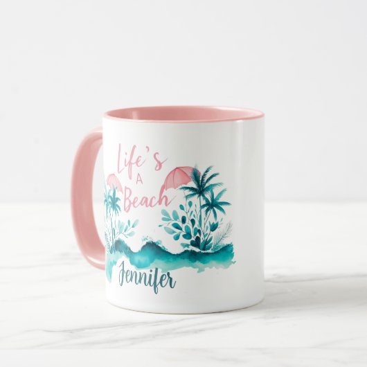 人生のビーチサーファーおもしろいガール引用文パーソナライズ マグカップ (正面左)