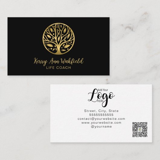 人生のライフコーチツリーセラピストヨガヒーラー金ゴールド 名刺 (正面/裏面)