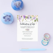 人生の予算お祝い紫の写真葬儀 チラシ (シングル)