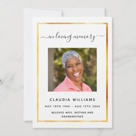 人生の写真プログラムの白い葬儀お祝い 招待状 (正面)