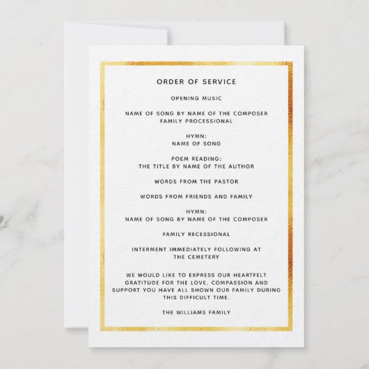 人生の写真プログラムの白い葬儀お祝い 招待状 (裏面)