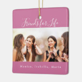 人生の友人ダークピンクの写真名を記念する セラミックオーナメント (左)