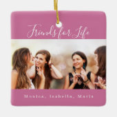 人生の友人ダークピンクの写真名を記念する セラミックオーナメント (正面)