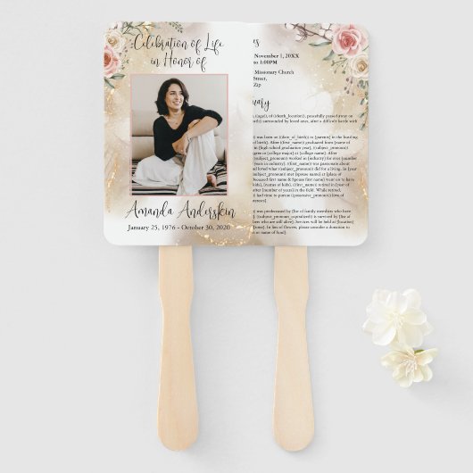 人生の喜び ピンクとゴールドの追悼 ハンドファン (正面&裏面)