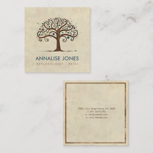 人生の大理石および陸軍少佐の階級章の渦巻の木 スクエア名刺 (正面/裏面)