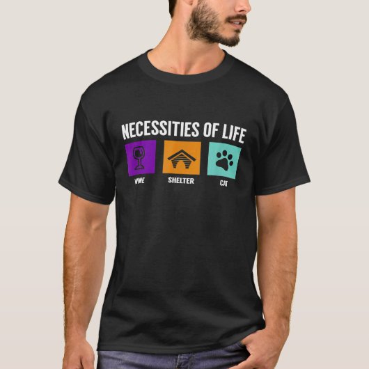 人生の必需品 ワイン 避難所 猫 Tシャツ (正面)