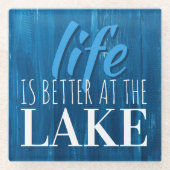 人生の方が良い、湖の生活、ビーチテーマ ガラスコースター (正面)