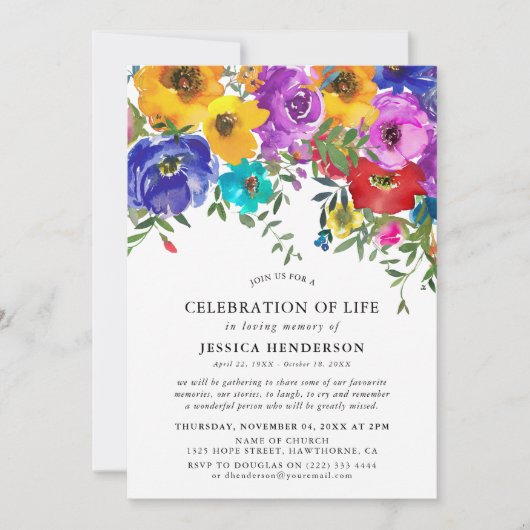 人生の明はっきりしたるいフローラお祝い 招待状 (正面)