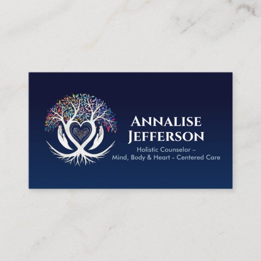 人生の木 – 思いやりの心 – ハート中心のサポート 名刺 (正面)