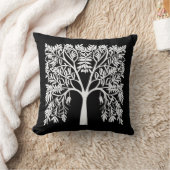 人生の木#1黒の上に白 クッション (ブランケット)