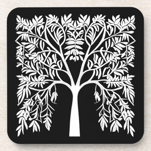 人生の木#1黒の上に白 コースター (正面)