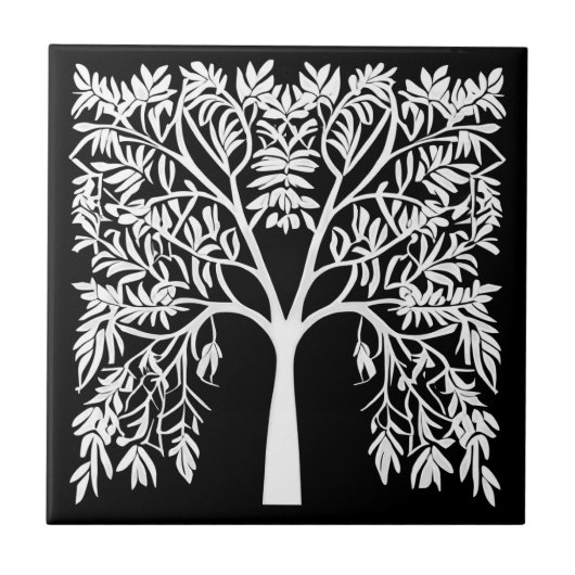 人生の木#1黒の上に白 タイル (正面)