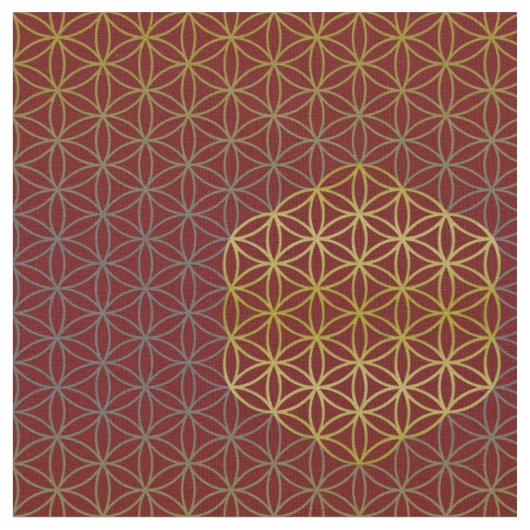 人生の格子図形の金ゴールドの銀の花 ファブリック (クローズアップ)