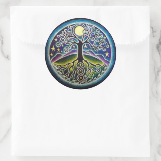 人生の満月の木スターの夜のマンダラステッキ ラウンドシール (バッグ)