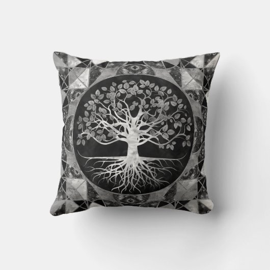 人生の無彩色スケールの宝石用原石の木 クッション (裏面)