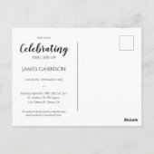 人生の現代的な祝い - 写真付きの葬儀案内 ポストカード (裏面)