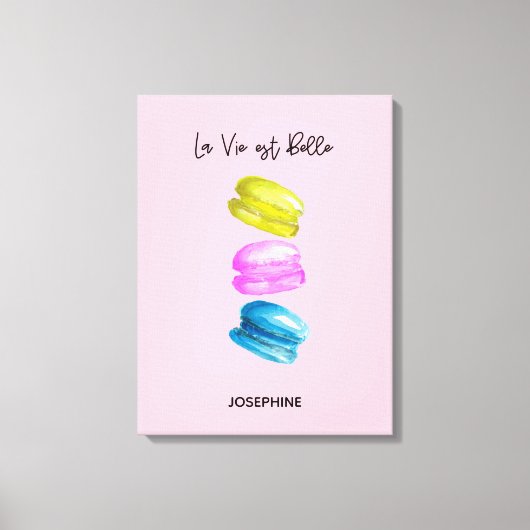 「人生の甘いエッセンスパーソナライズされたフランスのマカロン キャンバスプリント (正面)