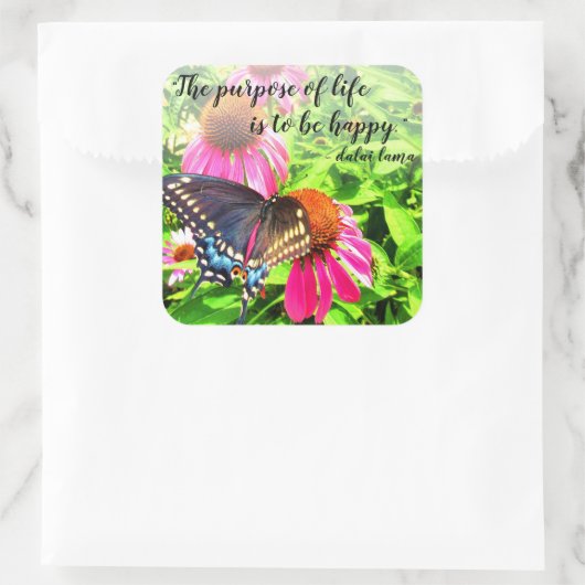 人生の目的ハッピーバタフインスパイアィーズ引用文 スクエアシール (バッグ)