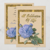 人生の祝い 招待状 青いバラ (正面/裏面)