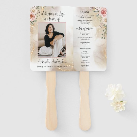 人生の祝祭 ピンクとゴールドの式次第 ハンドファン (正面&裏面)