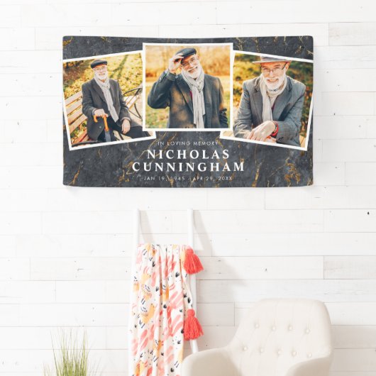 人生の祝祭 現代のダークマーブル 3つの写真 横断幕 (インサイチュ)