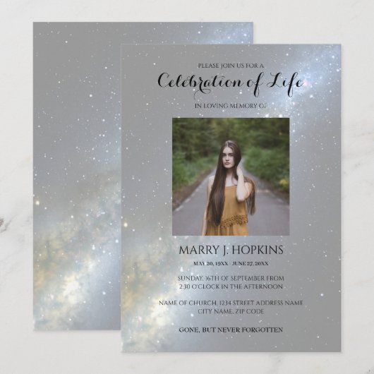 人生の祝祭 | 葬儀 夜空 フォト 招待状 (正面/裏面)