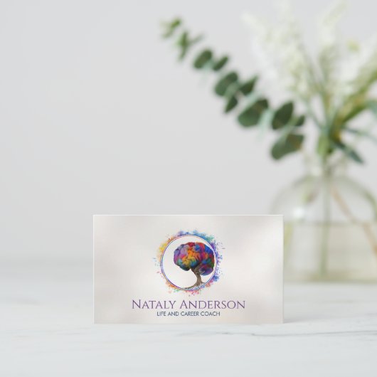 人生の脳樹 – カラフル葉 名刺 (スタンド正面)