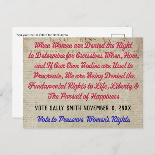 人生の自由と幸福の賛成票 ポストカード (正面/裏面)