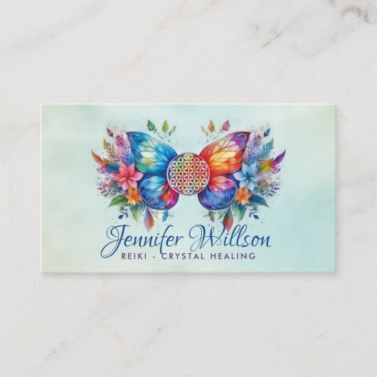 人生の花バタフライ – エカラフルネルギフロー 名刺 (正面)