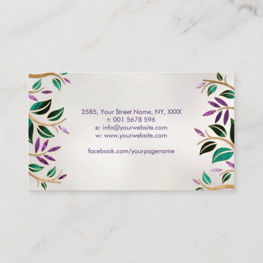 人生の花 – アメジストマラカイトと金ゴールド 名刺 (裏面)