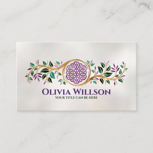 人生の花 – アメジストマラカイトと金ゴールド 名刺 (正面)