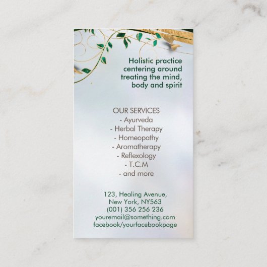 人生の花 – マラカイトの渦巻きと蝶 名刺 (裏面)