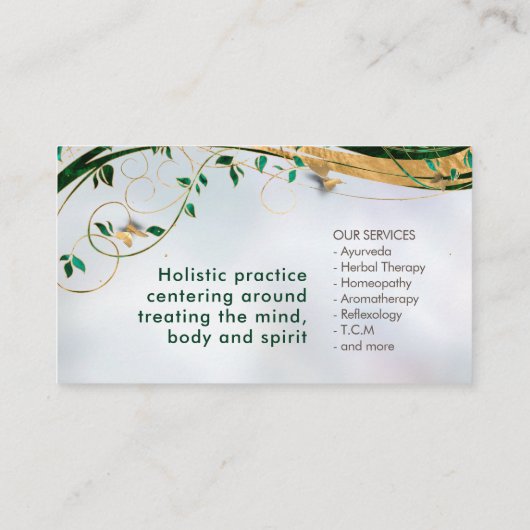 人生の花 – マラカイトの渦巻きと蝶 名刺 (裏面)