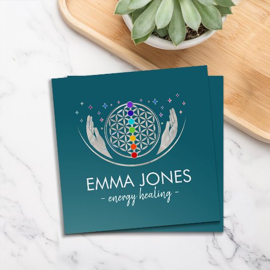人生の花、癒しの手、チャクラ スクエア名刺
