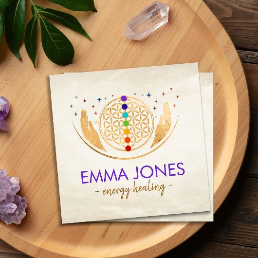 人生の花、癒しの手、チャクラ スクエア名刺