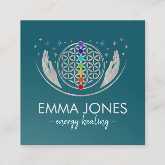 人生の花、癒しの手、チャクラ スクエア名刺 (正面)