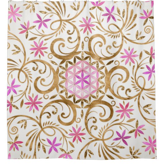 人生の花 – 花飾り曼荼羅 シャワーカーテン (正面)