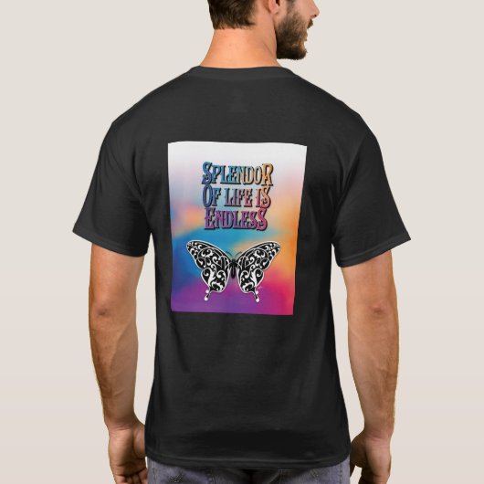 人生の蝶の輝きは無限のデザイン Tシャツ (裏面)