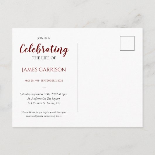 人生の赤いお祝い フォトメモリアル付き ポストカード (裏面)