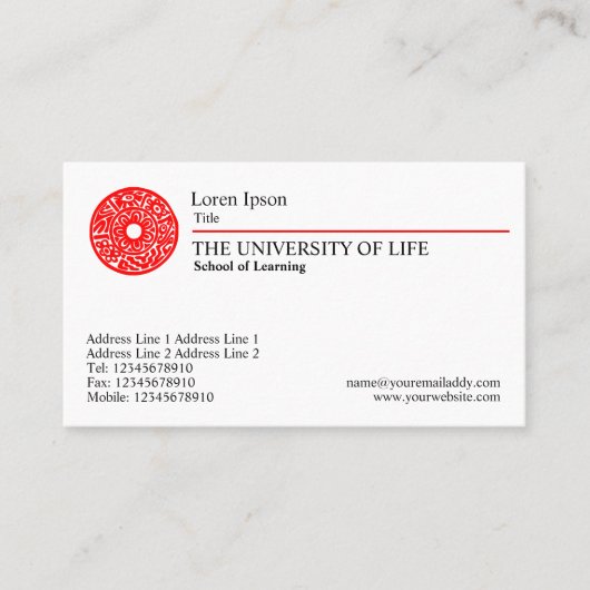 人生の赤い規則の大学 名刺 (正面)