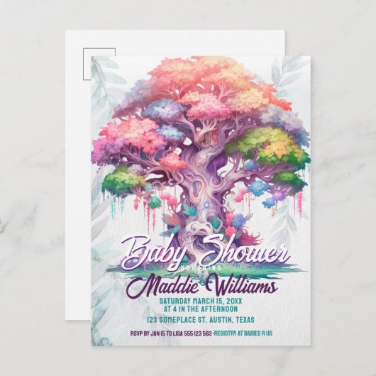 人生の魔法の木の赤ちゃんシャワー発表 ポストカード (正面/裏面)