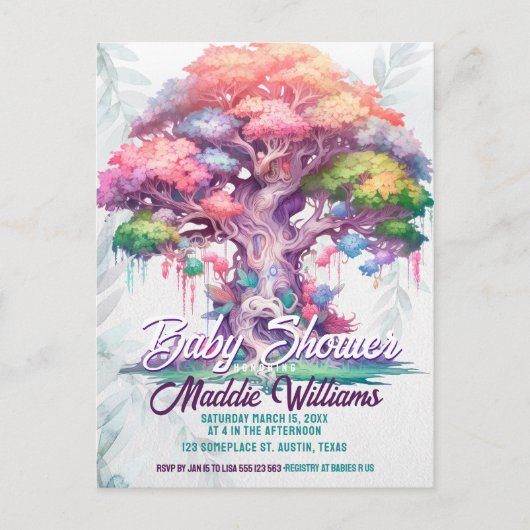 人生の魔法の木の赤ちゃんシャワー発表 ポストカード (正面)