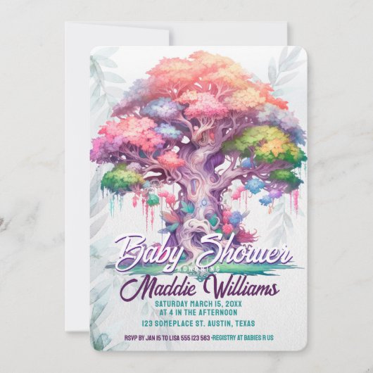 人生の魔法の木の赤ちゃんシャワー発表 招待状 (正面)