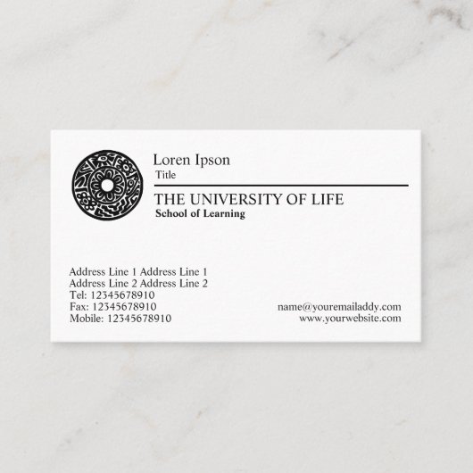 人生の黒い規則の大学 名刺 (正面)